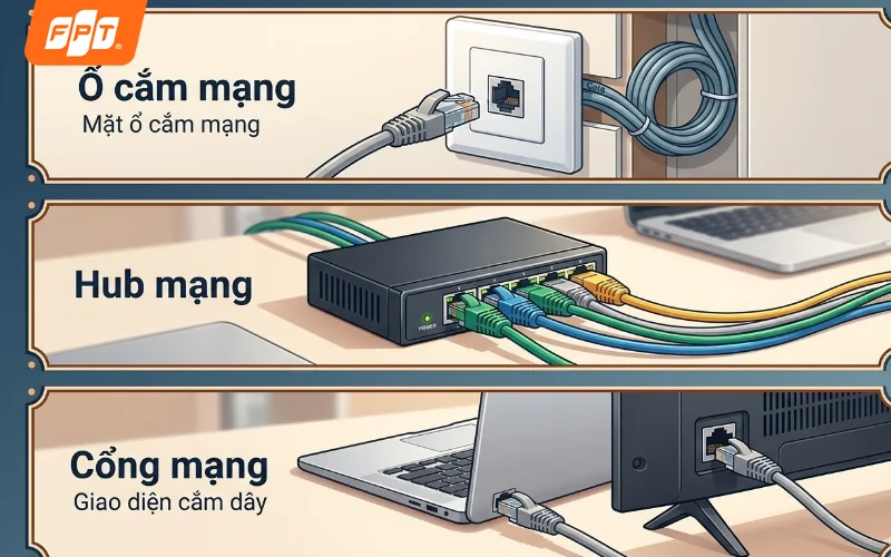 Ổ cắm mạng âm tường chuẩn RJ45 lắp cố định giúp kết nối Internet