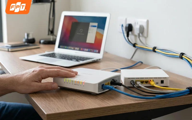 Kiểm tra hệ thống đèn báo trạng thái và khởi động lại thiết bị modem router WiFi