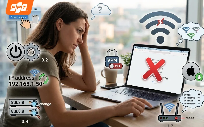 Giao diện tắt cấu hình VPN, Proxy và kiểm tra bản cập nhật hệ điều hành Software Update trên MacBook