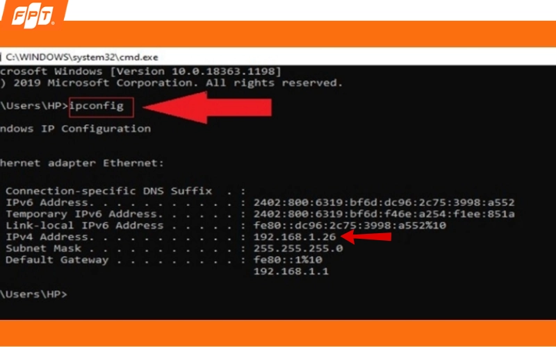 Kiểm tra địa chỉ IPv4 của máy host