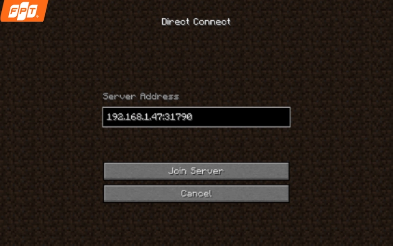 Điền chuỗi IP cùng Port vào ô Server Address rồi nhấn Join Server